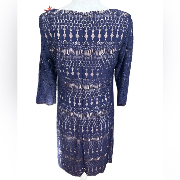 Jessica H Women's Navy Nude Lace Dress Size 6. 3/4 Sleeve - Picture 3 of 8